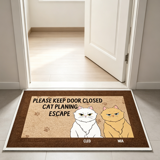 【Customizable】Anti-slip Doormat-PLEASE KEEP DOOR CLOSED CAT PLANING ESCAPE