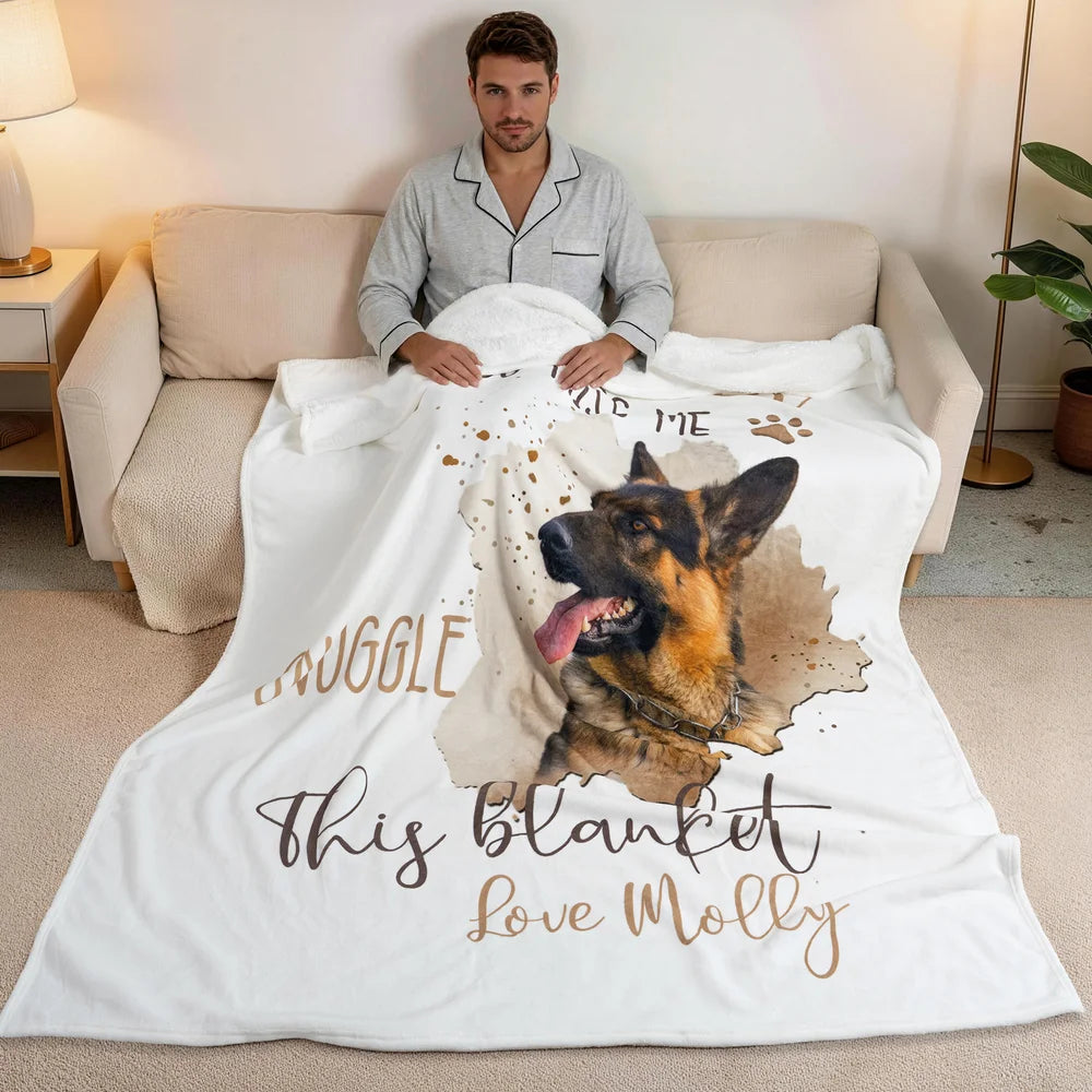 【Customizable】Personalized Whenever You Miss Me Snuggle This Pet Photo Soft Blanket with Name Sympathy Memorial Birthday Gift for Pet Owners Lovers