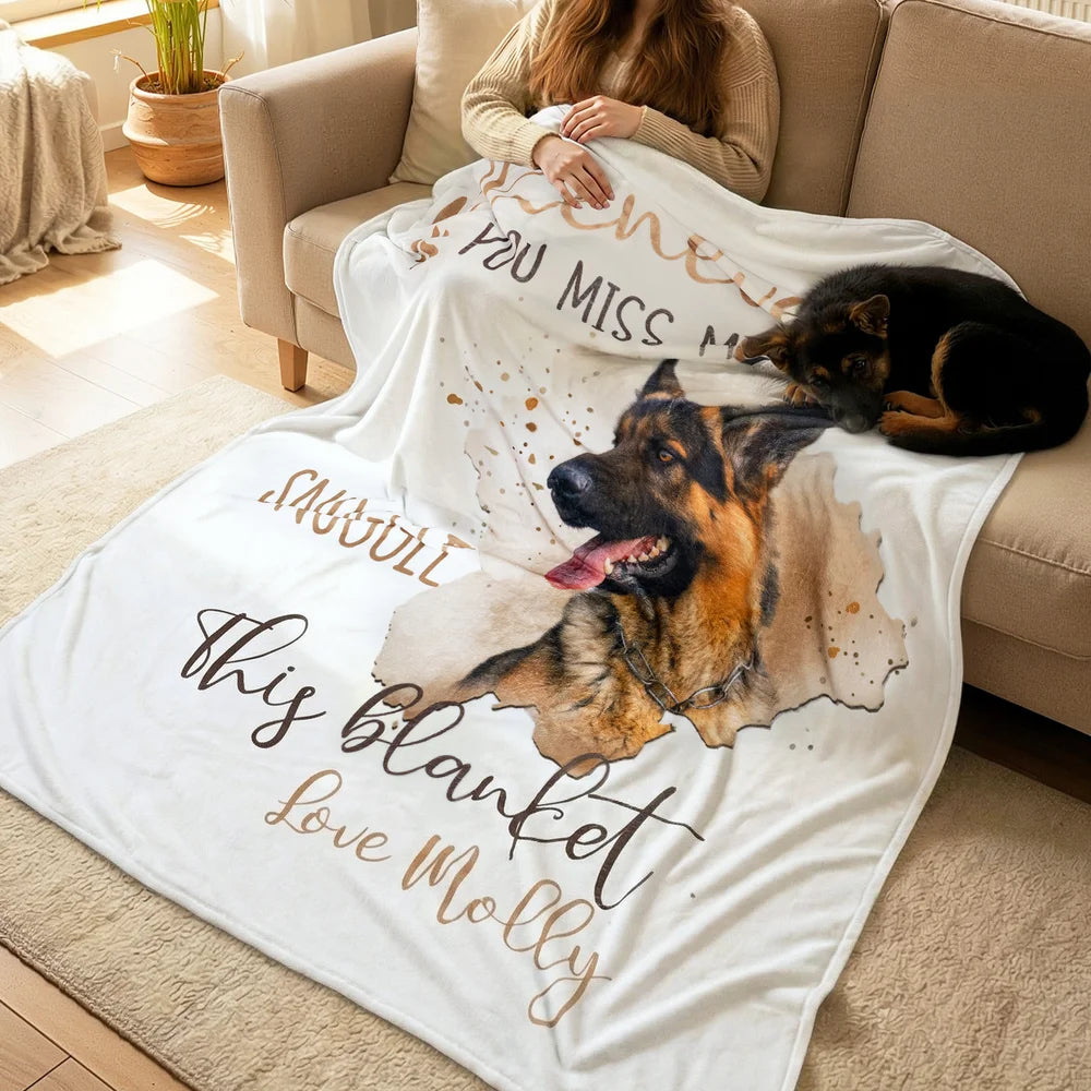 【Customizable】Personalized Whenever You Miss Me Snuggle This Pet Photo Soft Blanket with Name Sympathy Memorial Birthday Gift for Pet Owners Lovers