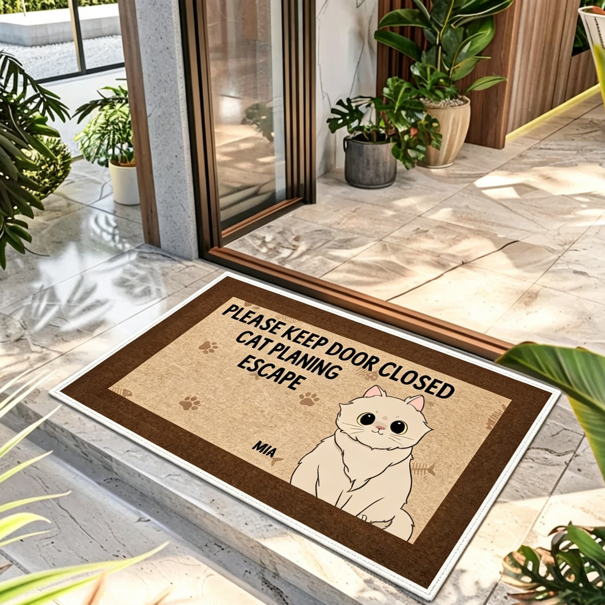 【Customizable】Anti-slip Doormat-PLEASE KEEP DOOR CLOSED CAT PLANING ESCAPE