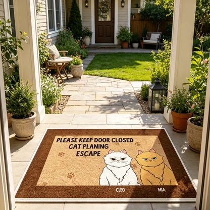 【Customizable】Anti-slip Doormat-PLEASE KEEP DOOR CLOSED CAT PLANING ESCAPE