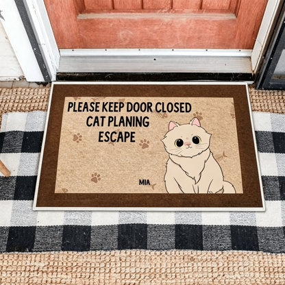 【Customizable】Anti-slip Doormat-PLEASE KEEP DOOR CLOSED CAT PLANING ESCAPE